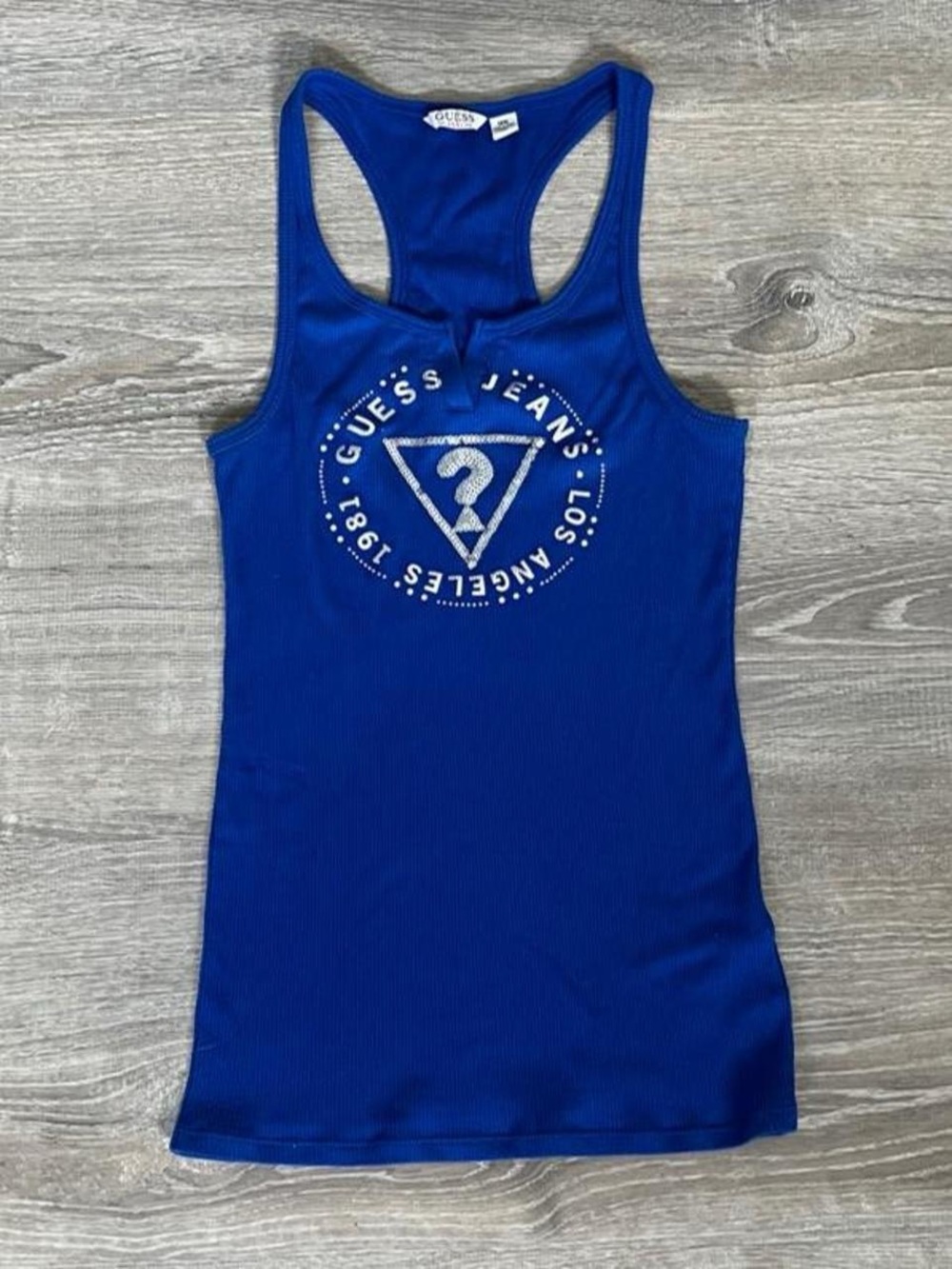 Guess blue tank top with silver sequins